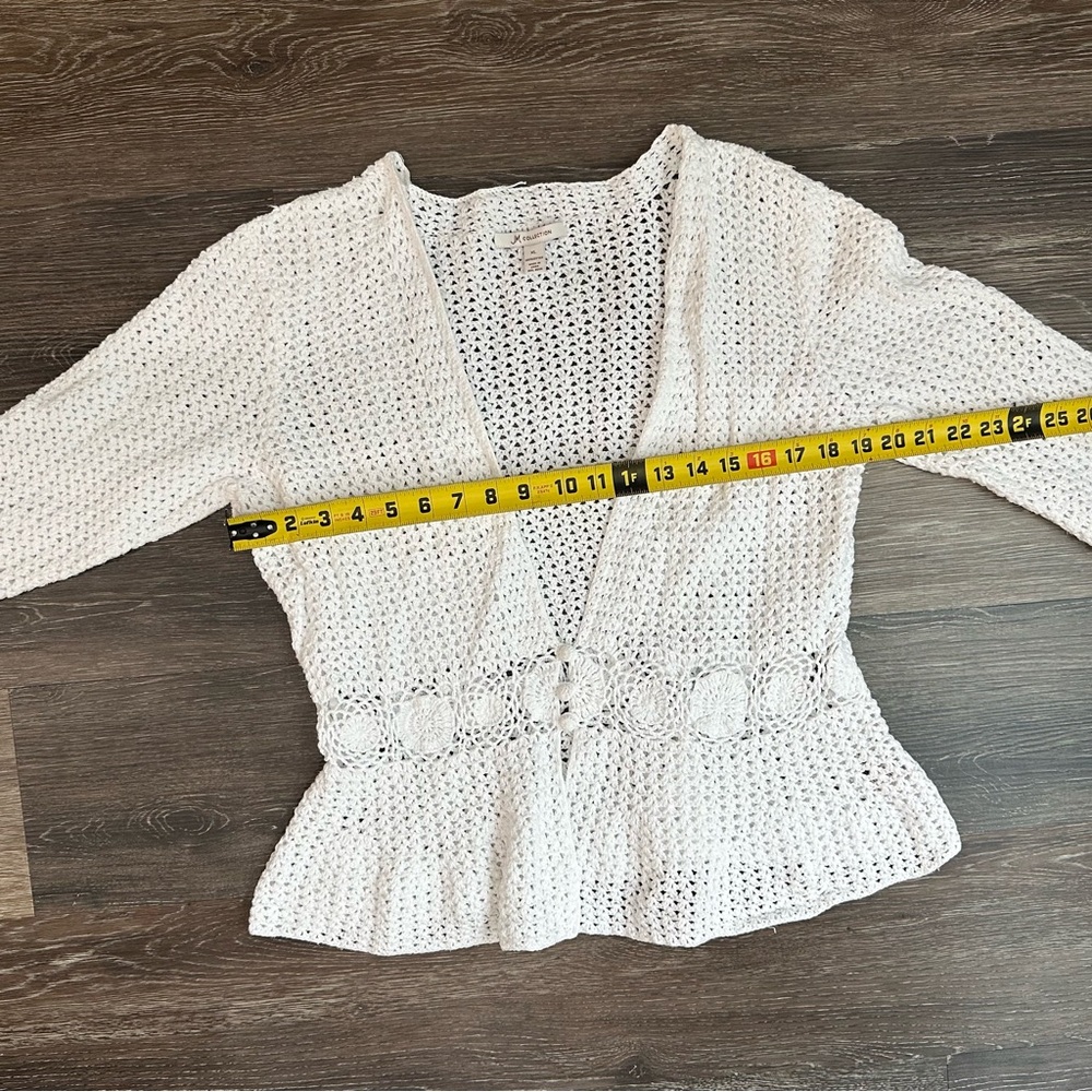 JM Collection White Crochet Lace Cardigan XL Boho Coastal Cottagecore Knit - Picture 5 of 8